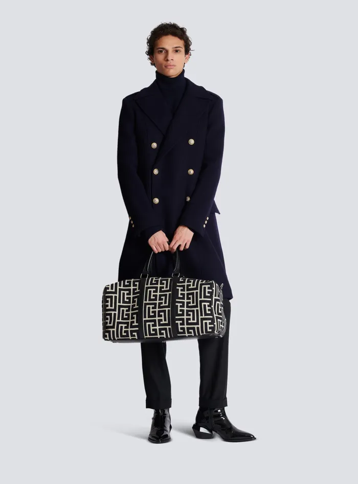 Balmain Coat In Felted Doublefaced Wool Navy Men Outerwear