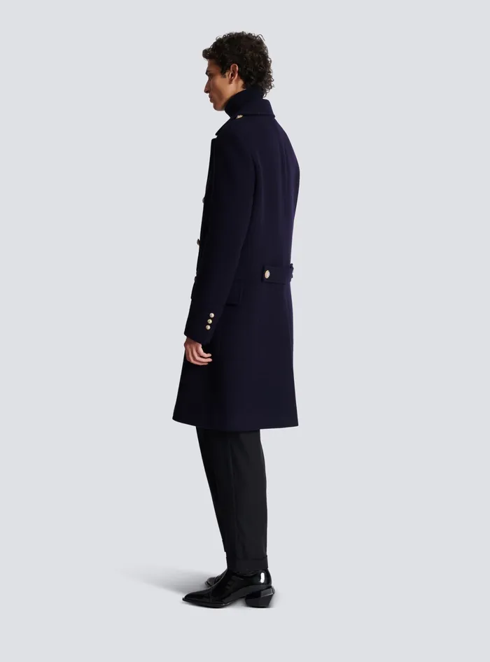 Balmain Coat In Felted Doublefaced Wool Navy Men Outerwear