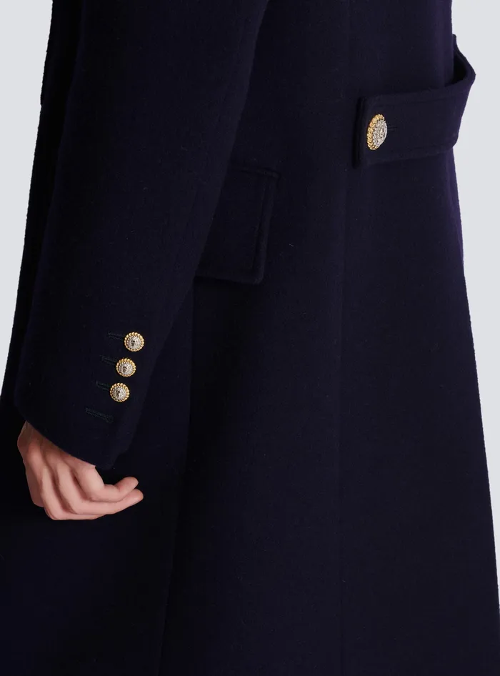 Balmain Coat In Felted Doublefaced Wool Navy Men Outerwear