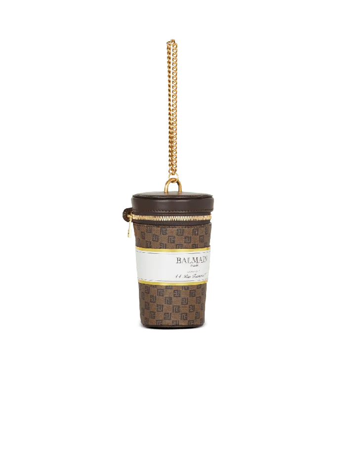 Balmain Coffee Cup Minaudiegravere In Mini Monogram Canvas Brown WomenMen Other Accessories