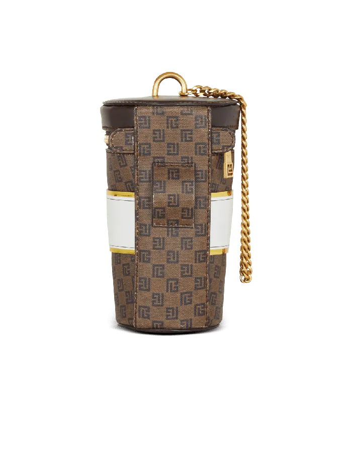 Balmain Coffee Cup Minaudiegravere In Mini Monogram Canvas Brown WomenMen Other Accessories