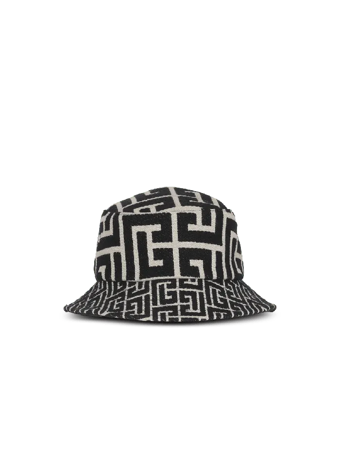 Balmain Cotton Canvas Bucket Hat With Paris Logo Black Men Hats And Caps