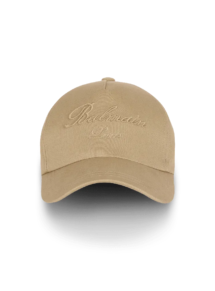 Balmain Cotton Cap With Signature Embroidery Beige Men Hats And Caps