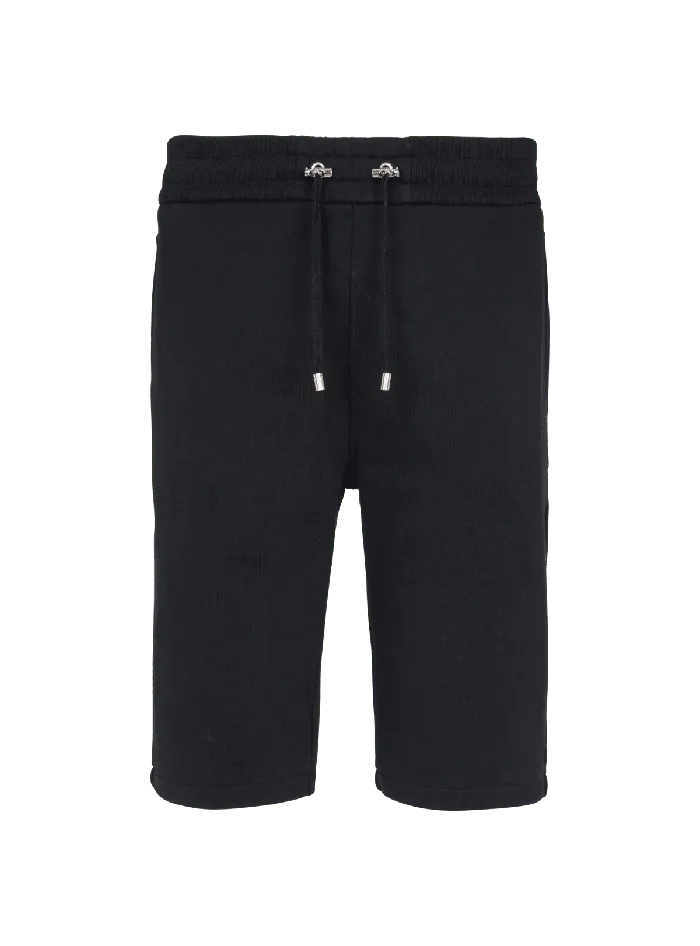 Balmain Cotton Shorts With Flocked Paris Logo Black Men Sportswear
