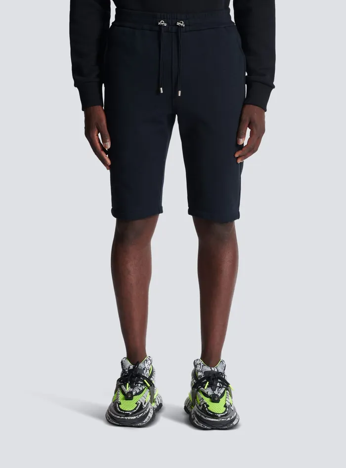 Balmain Cotton Shorts With Flocked Paris Logo Black Men Sportswear