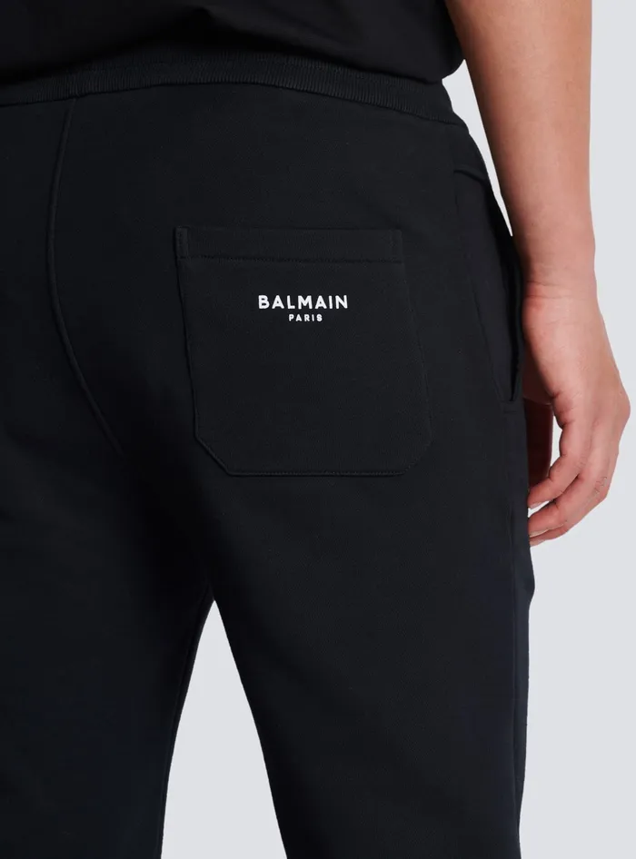Balmain Cotton Shorts With Flocked Paris Logo Black Men Sportswear