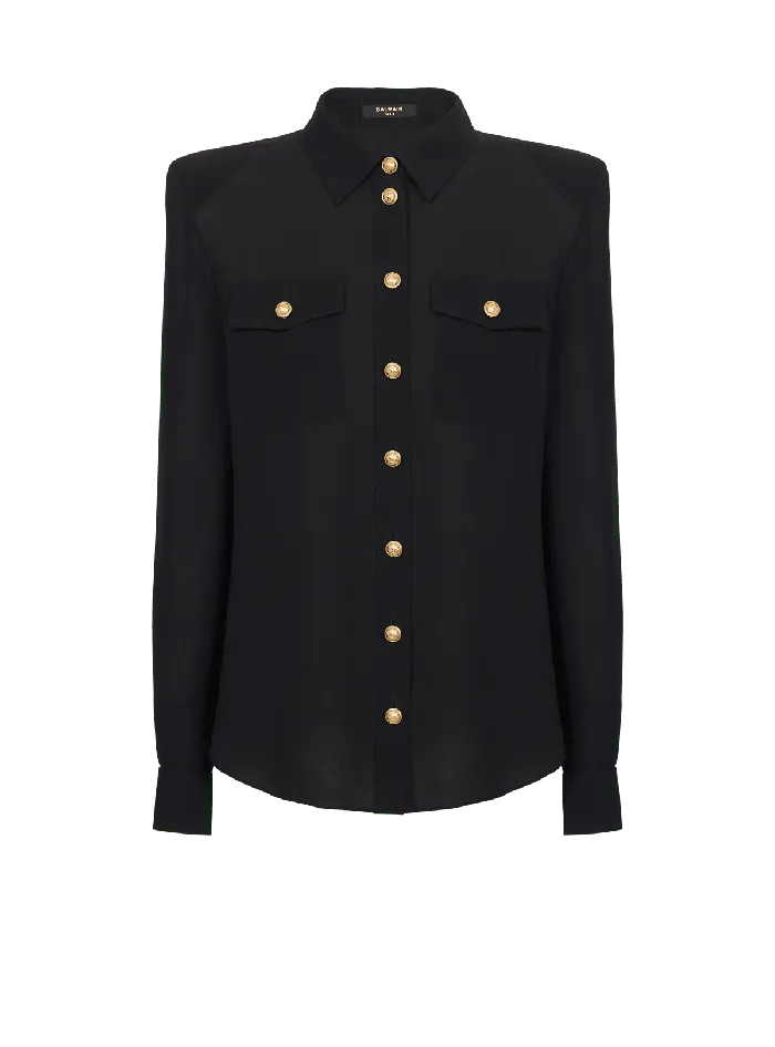 Balmain Crepe De Chine Shirt Black Women Tops And Shirts