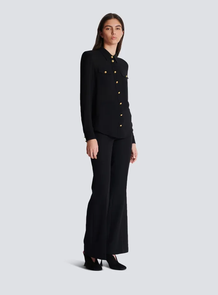 Balmain Crepe De Chine Shirt Black Women Tops And Shirts