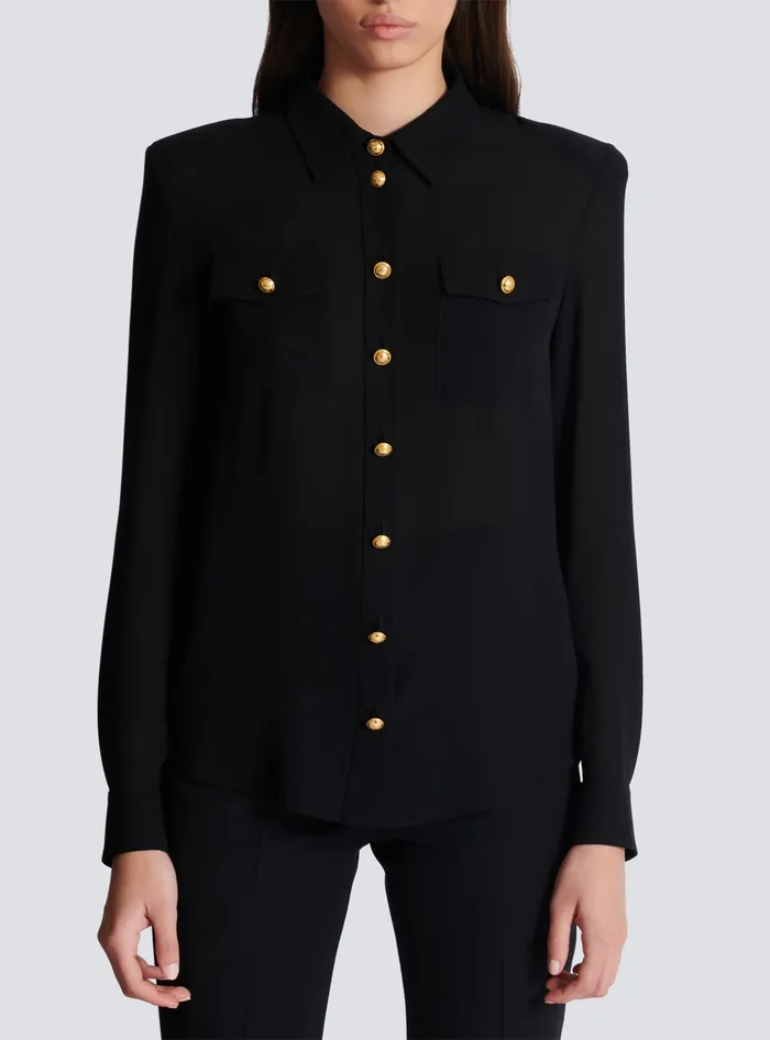 Balmain Crepe De Chine Shirt Black Women Tops And Shirts