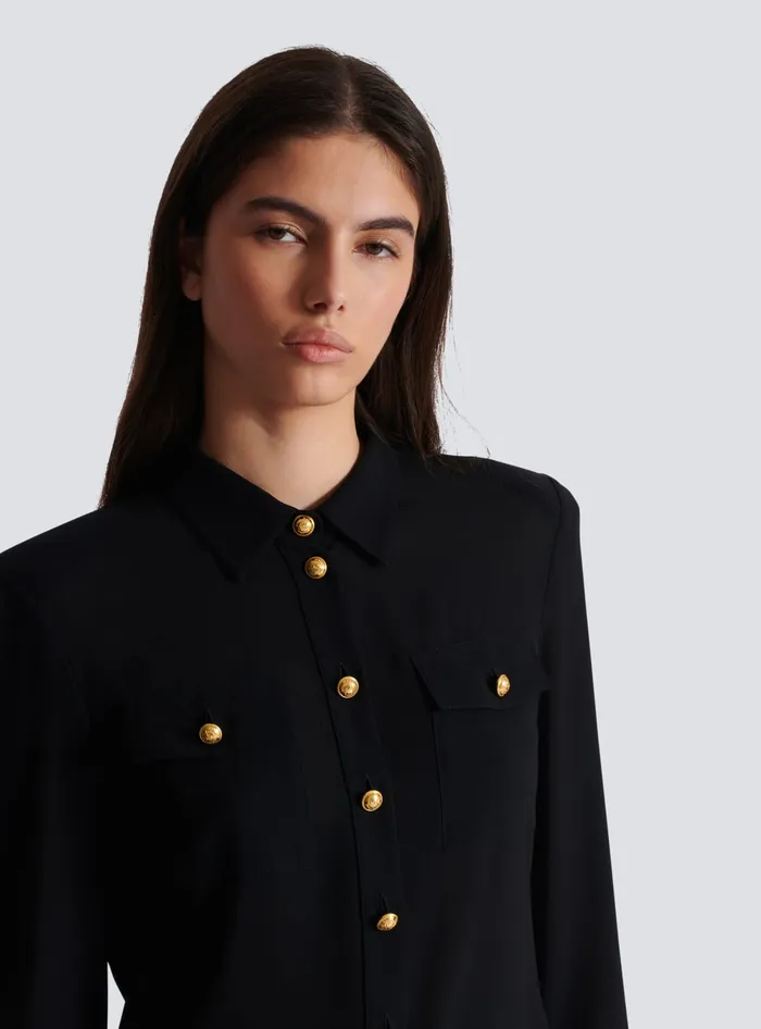 Balmain Crepe De Chine Shirt Black Women Tops And Shirts