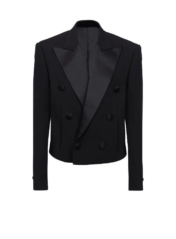 Balmain Cropped Double Crepe Jacket Black Men Jackets And Blazers