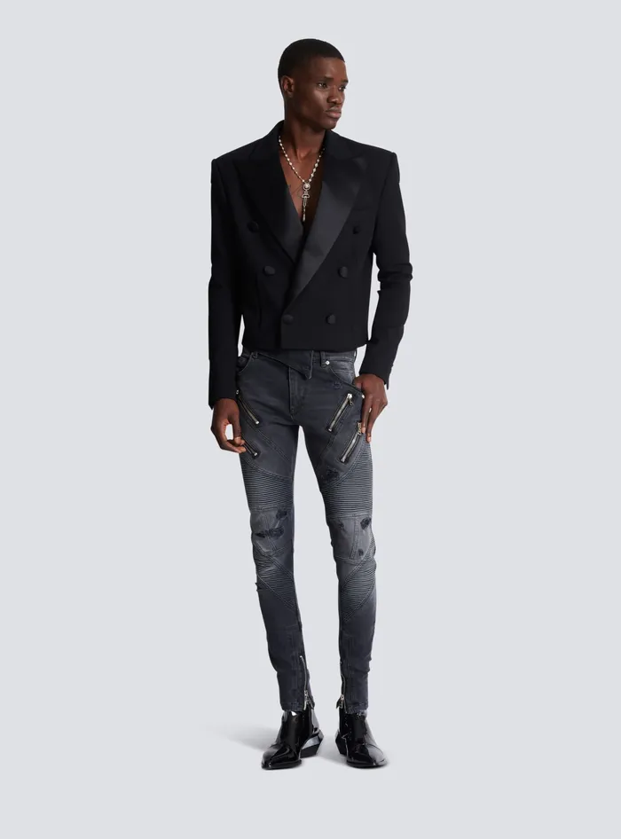 Balmain Cropped Double Crepe Jacket Black Men Jackets And Blazers