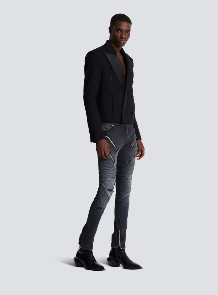 Balmain Cropped Double Crepe Jacket Black Men Jackets And Blazers