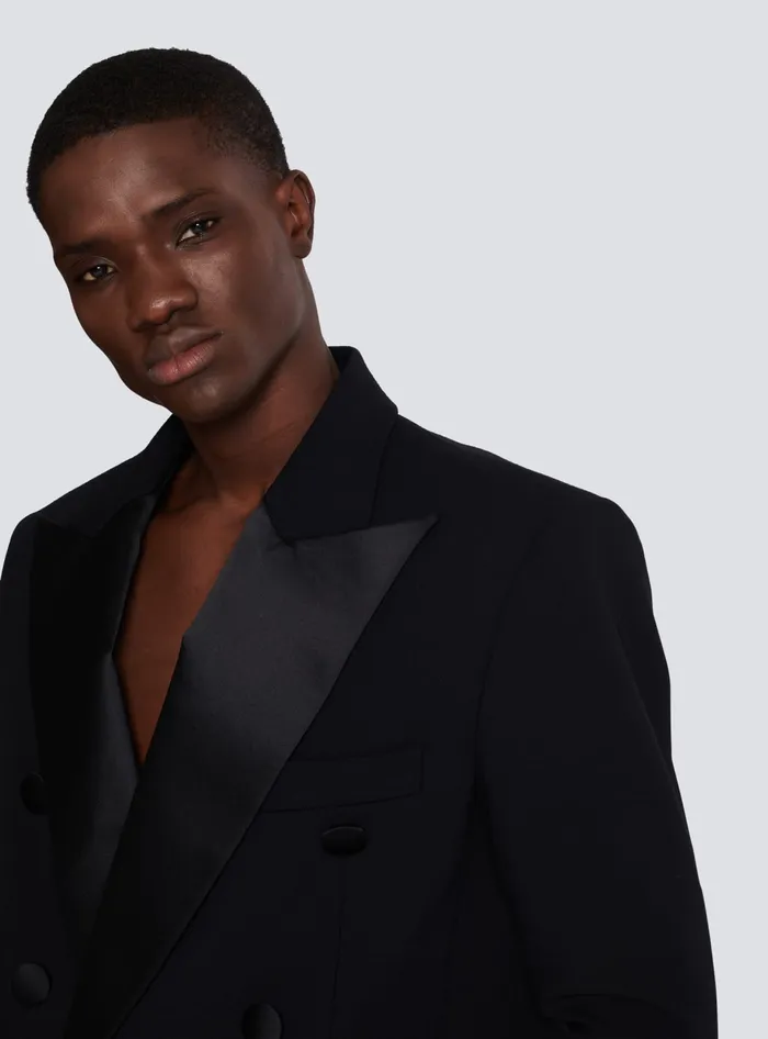 Balmain Cropped Double Crepe Jacket Black Men Jackets And Blazers