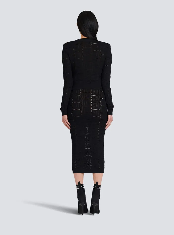 Balmain Cropped Ecodesigned Sweater With Monogram Black Women Knitwear