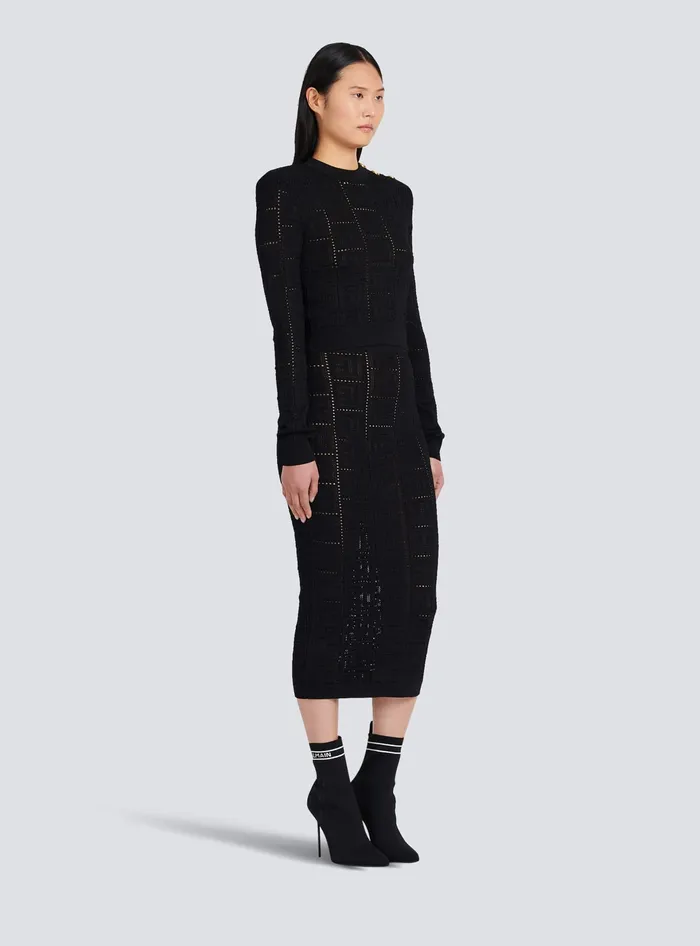 Balmain Cropped Ecodesigned Sweater With Monogram Black Women Knitwear