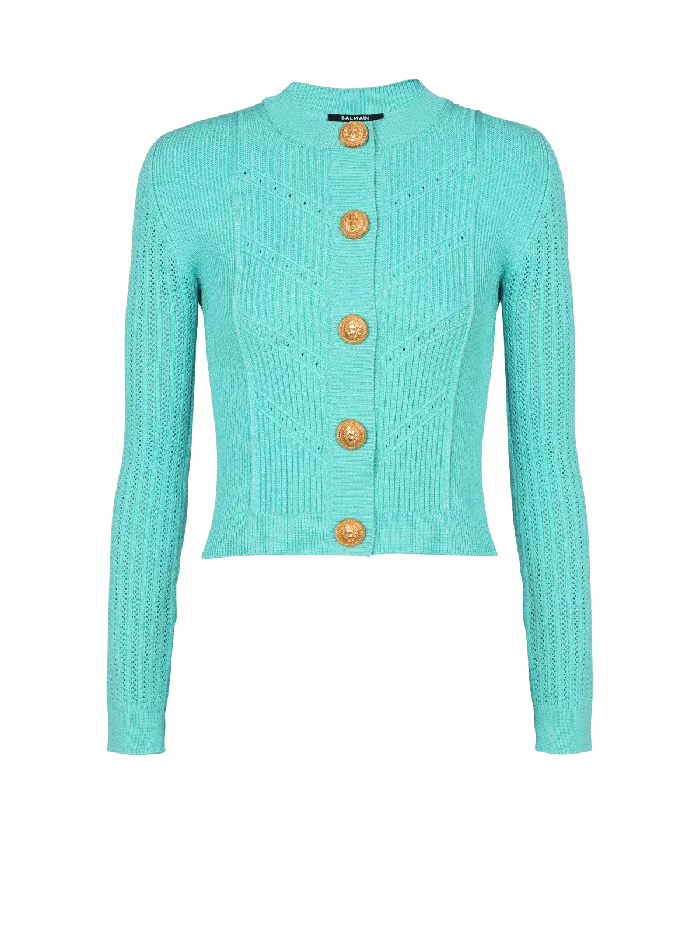 Balmain Cropped Knit Cardigan Blue Women Knitwear