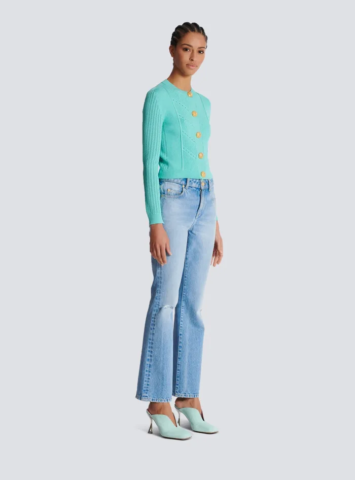 Balmain Cropped Knit Cardigan Blue Women Knitwear