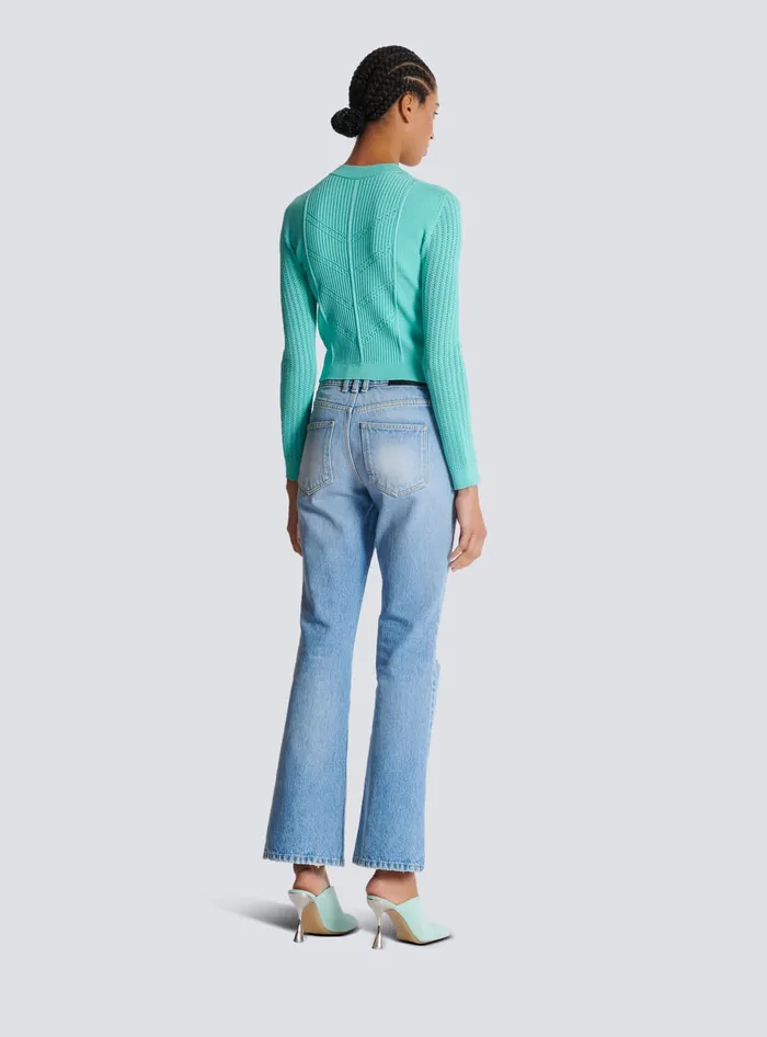 Balmain Cropped Knit Cardigan Blue Women Knitwear
