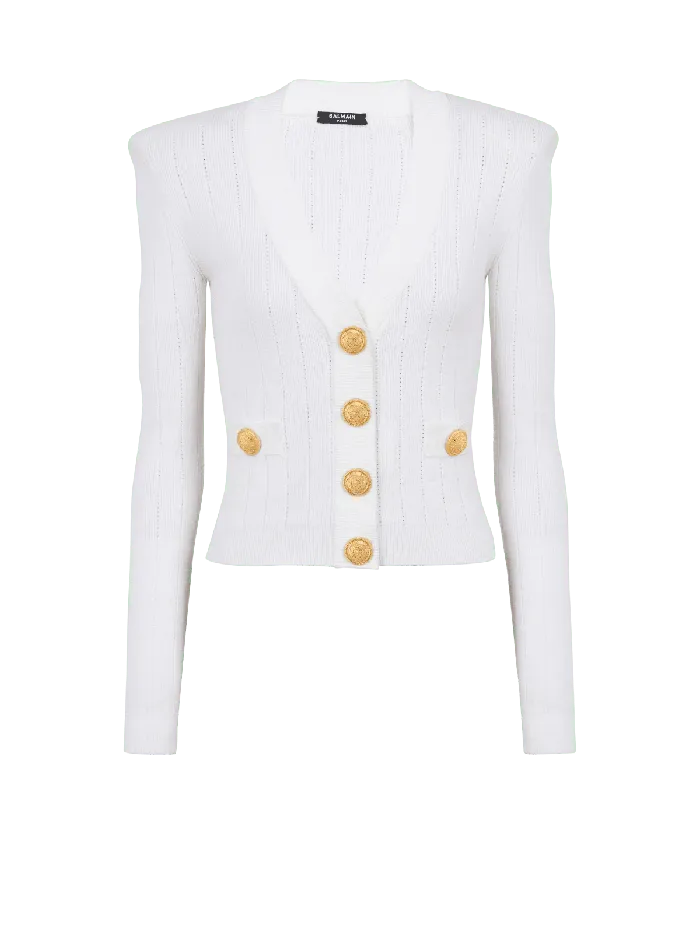 Balmain Cropped Knit Cardigan White Women Knitwear