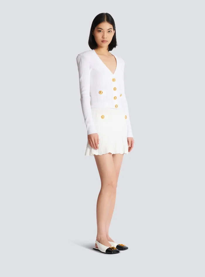 Balmain Cropped Knit Cardigan White Women Knitwear