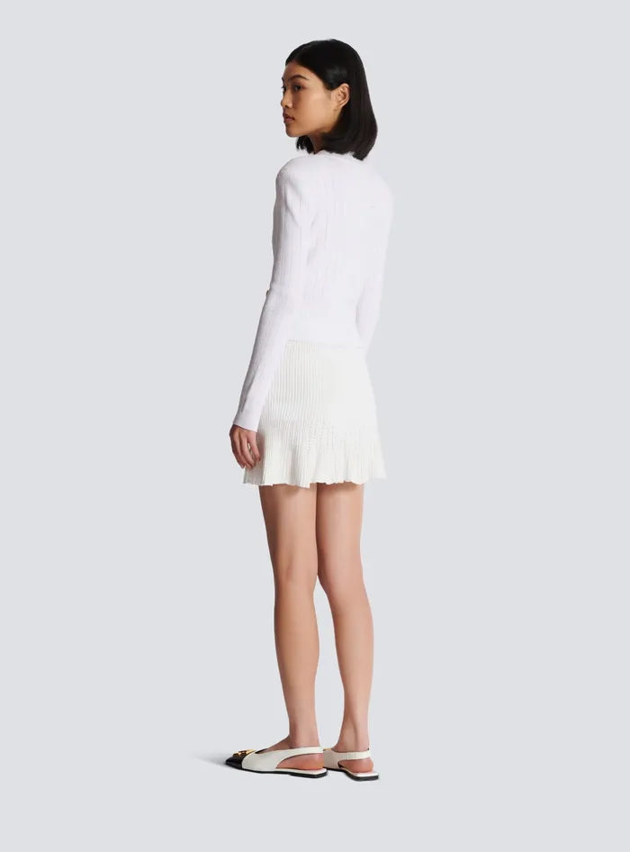Balmain Cropped Knit Cardigan White Women Knitwear