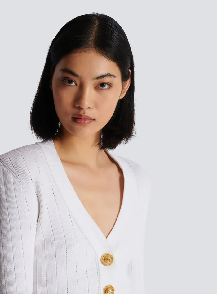 Balmain Cropped Knit Cardigan White Women Knitwear