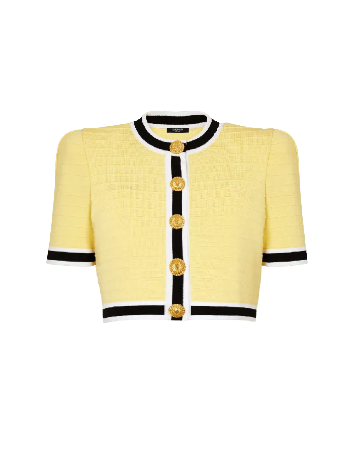 Balmain Cropped Knit Cardigan Yellow Women Knitwear