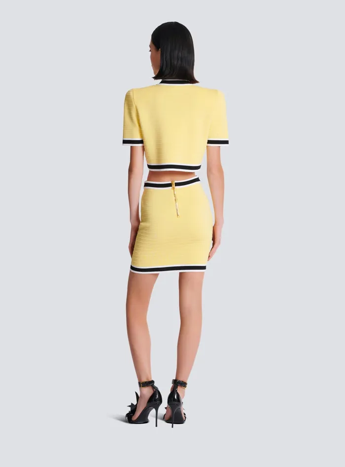 Balmain Cropped Knit Cardigan Yellow Women Knitwear
