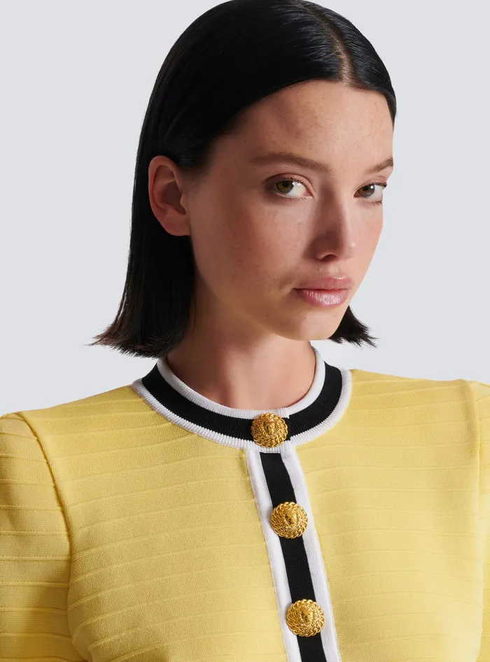 Balmain Cropped Knit Cardigan Yellow Women Knitwear