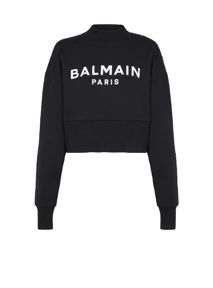 Balmain Cropped Sweatshirt With Paris Print Black Women Sweatshirts