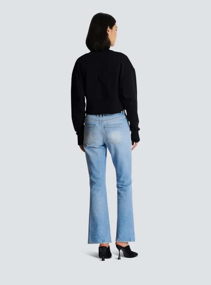 Balmain Cropped Sweatshirt With Paris Print Black Women Sweatshirts