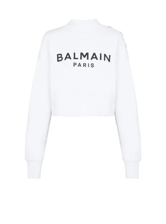 Balmain Cropped Sweatshirt With Paris Print White Women Sweatshirts