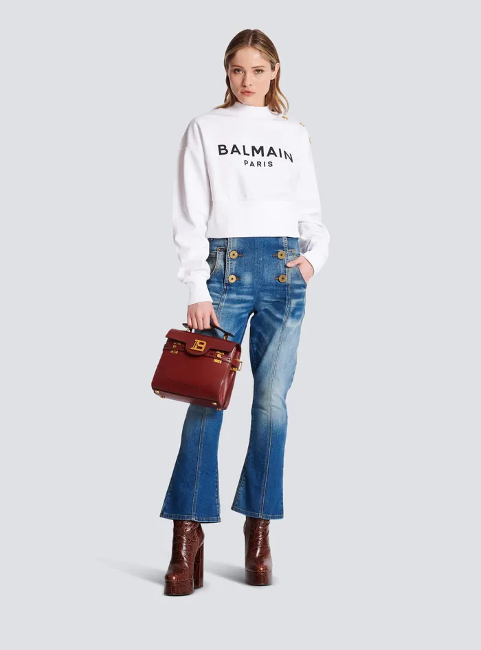 Balmain Cropped Sweatshirt With Paris Print White Women Sweatshirts