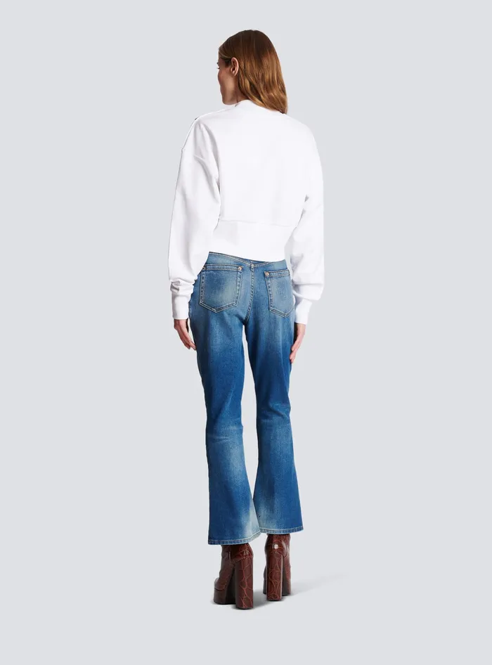 Balmain Cropped Sweatshirt With Paris Print White Women Sweatshirts