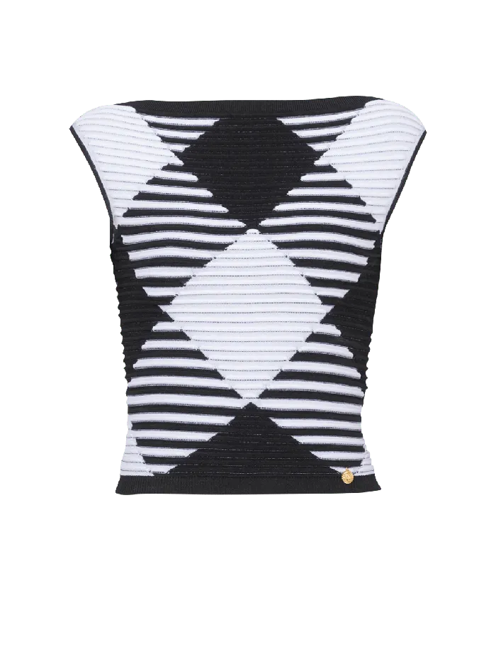 Balmain Cropped Top In Rolled Gingham Knit Black Women Tops And Shirts