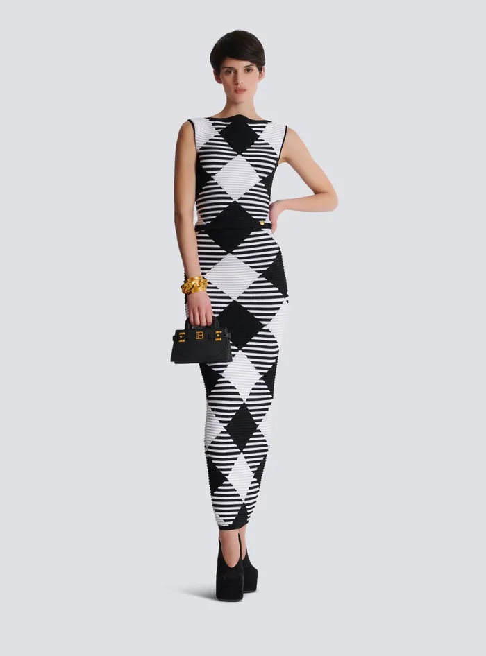 Balmain Cropped Top In Rolled Gingham Knit Black Women Tops And Shirts