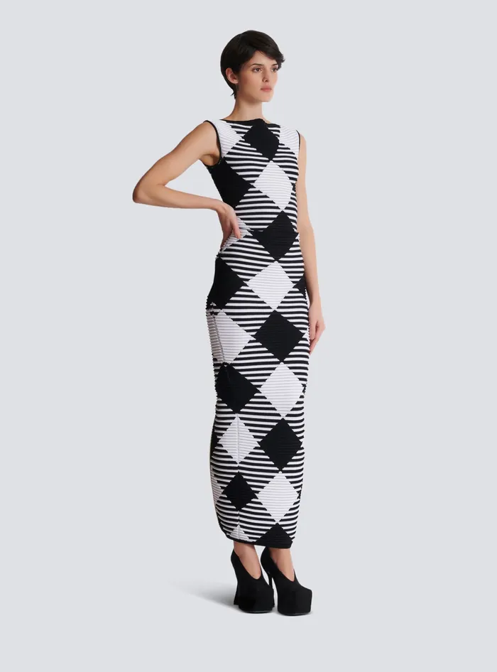 Balmain Cropped Top In Rolled Gingham Knit Black Women Tops And Shirts