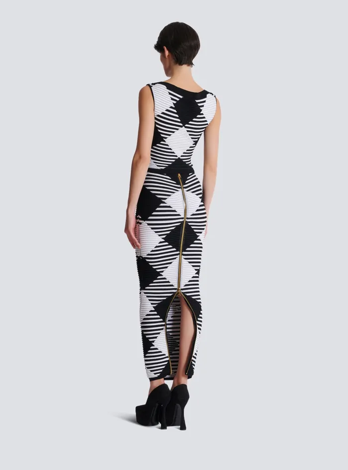 Balmain Cropped Top In Rolled Gingham Knit Black Women Tops And Shirts