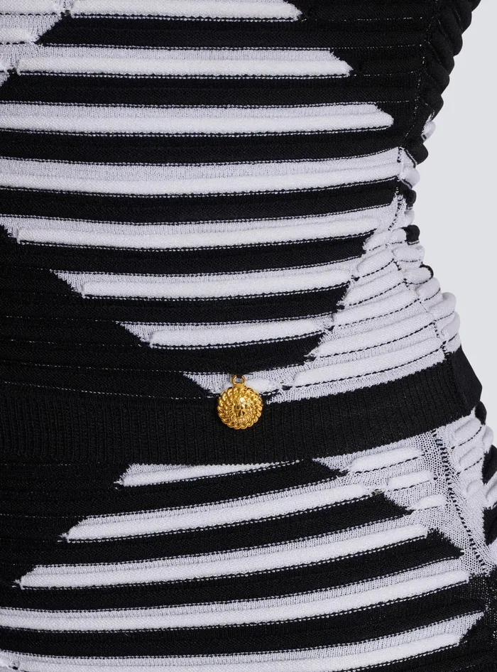 Balmain Cropped Top In Rolled Gingham Knit Black Women Tops And Shirts