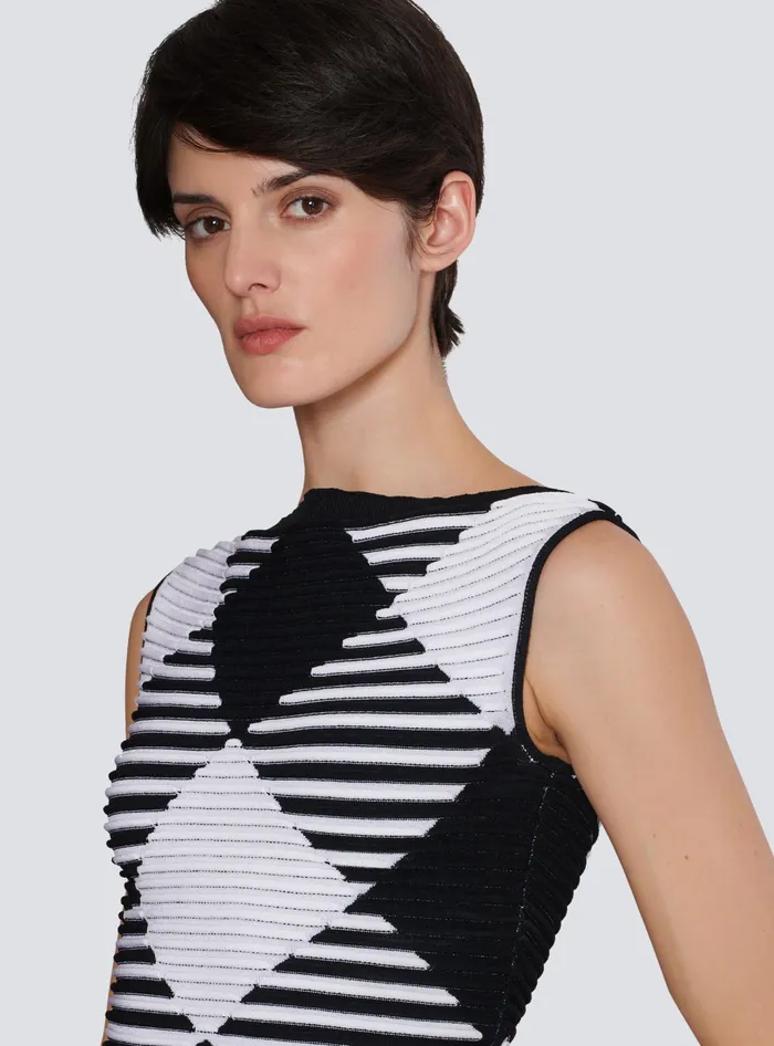 Balmain Cropped Top In Rolled Gingham Knit Black Women Tops And Shirts