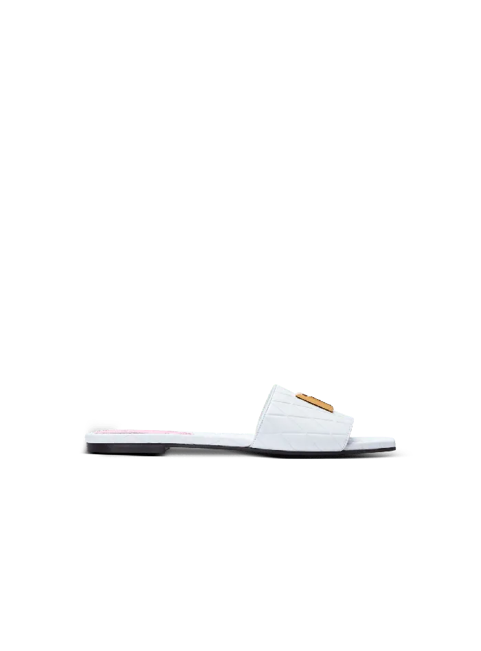Balmain Dafne Calfskin Mules With Embossed Diamond White Women Flat Shoes