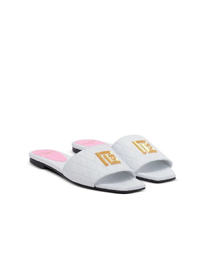 Balmain Dafne Calfskin Mules With Embossed Diamond White Women Flat Shoes
