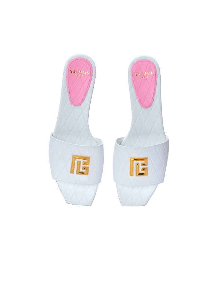 Balmain Dafne Calfskin Mules With Embossed Diamond White Women Flat Shoes