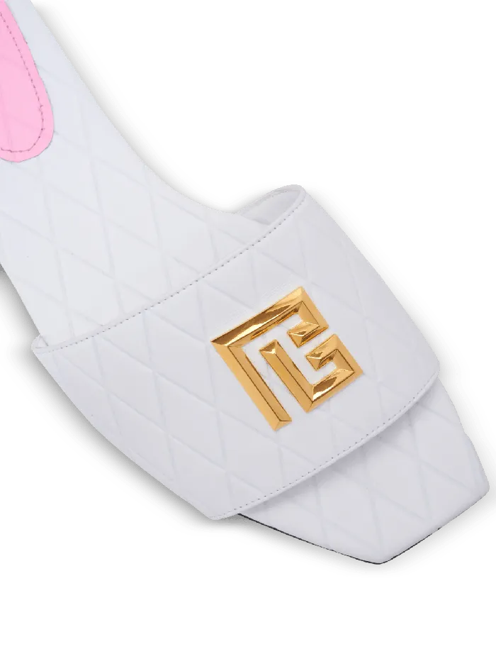 Balmain Dafne Calfskin Mules With Embossed Diamond White Women Flat Shoes