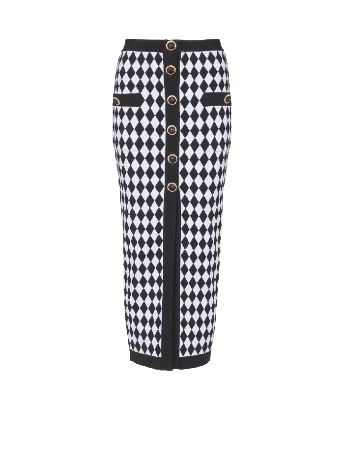 Balmain Diamond Jacquard Midi Skirt Black Women Skirts