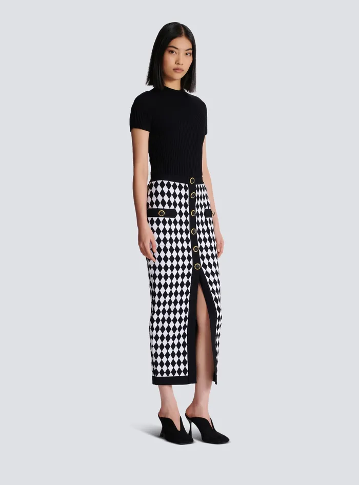 Balmain Diamond Jacquard Midi Skirt Black Women Skirts