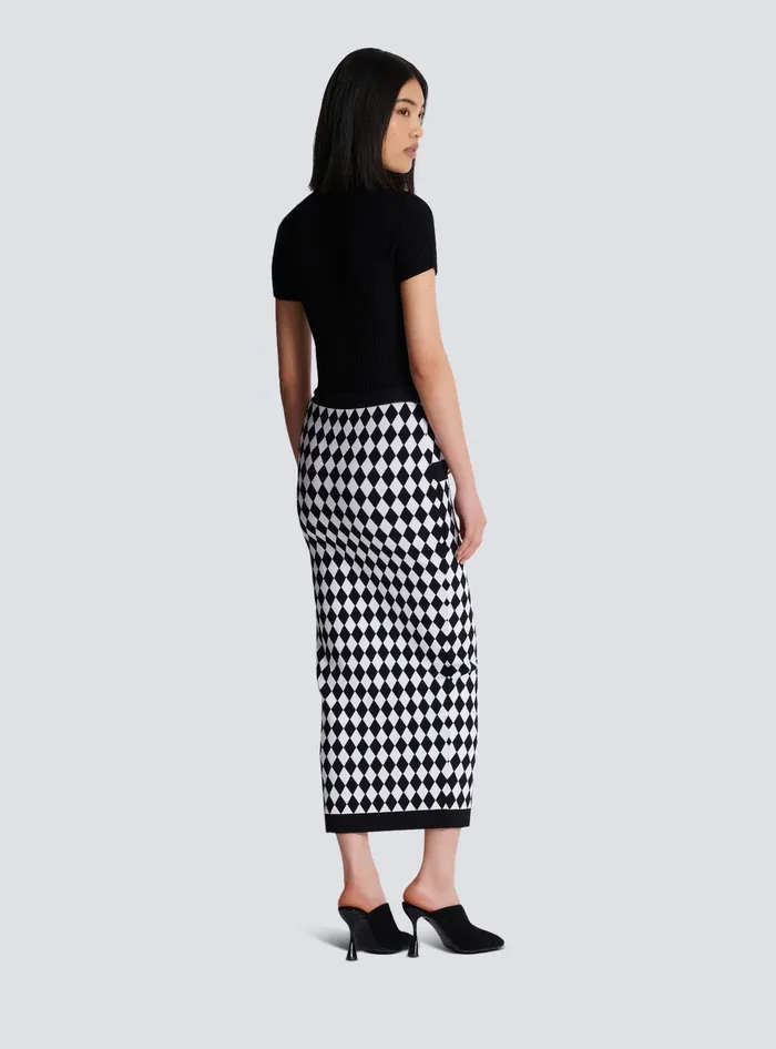 Balmain Diamond Jacquard Midi Skirt Black Women Skirts