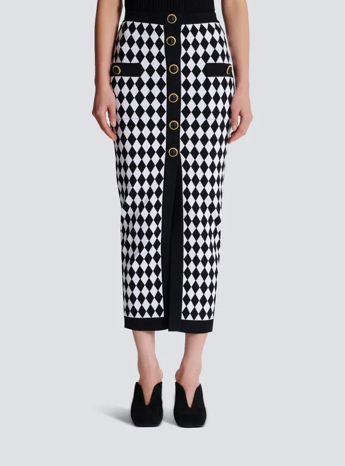 Balmain Diamond Jacquard Midi Skirt Black Women Skirts