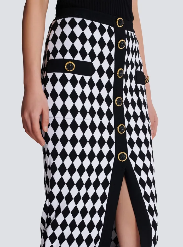 Balmain Diamond Jacquard Midi Skirt Black Women Skirts